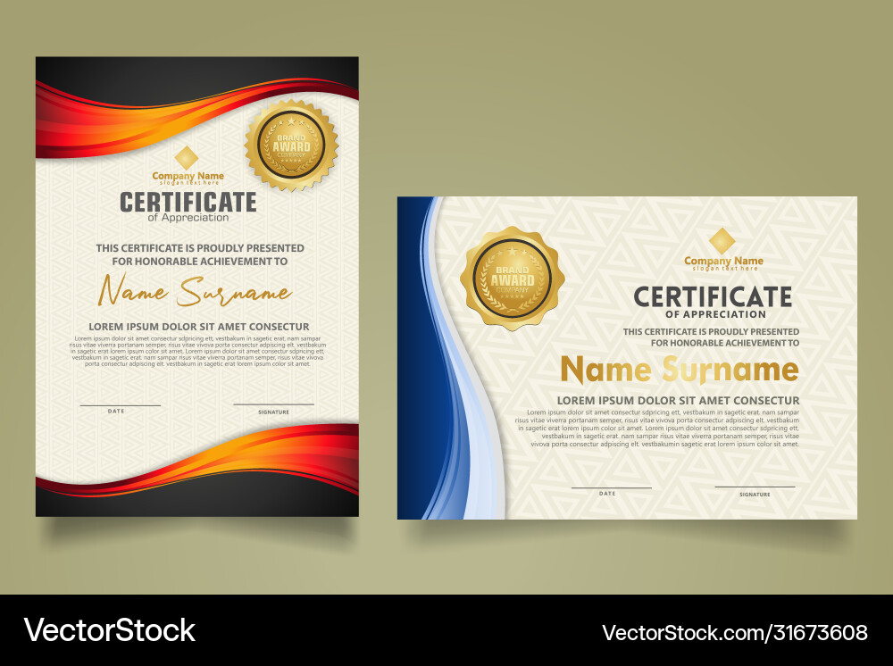 Set modern certificate template with flow lines vector image