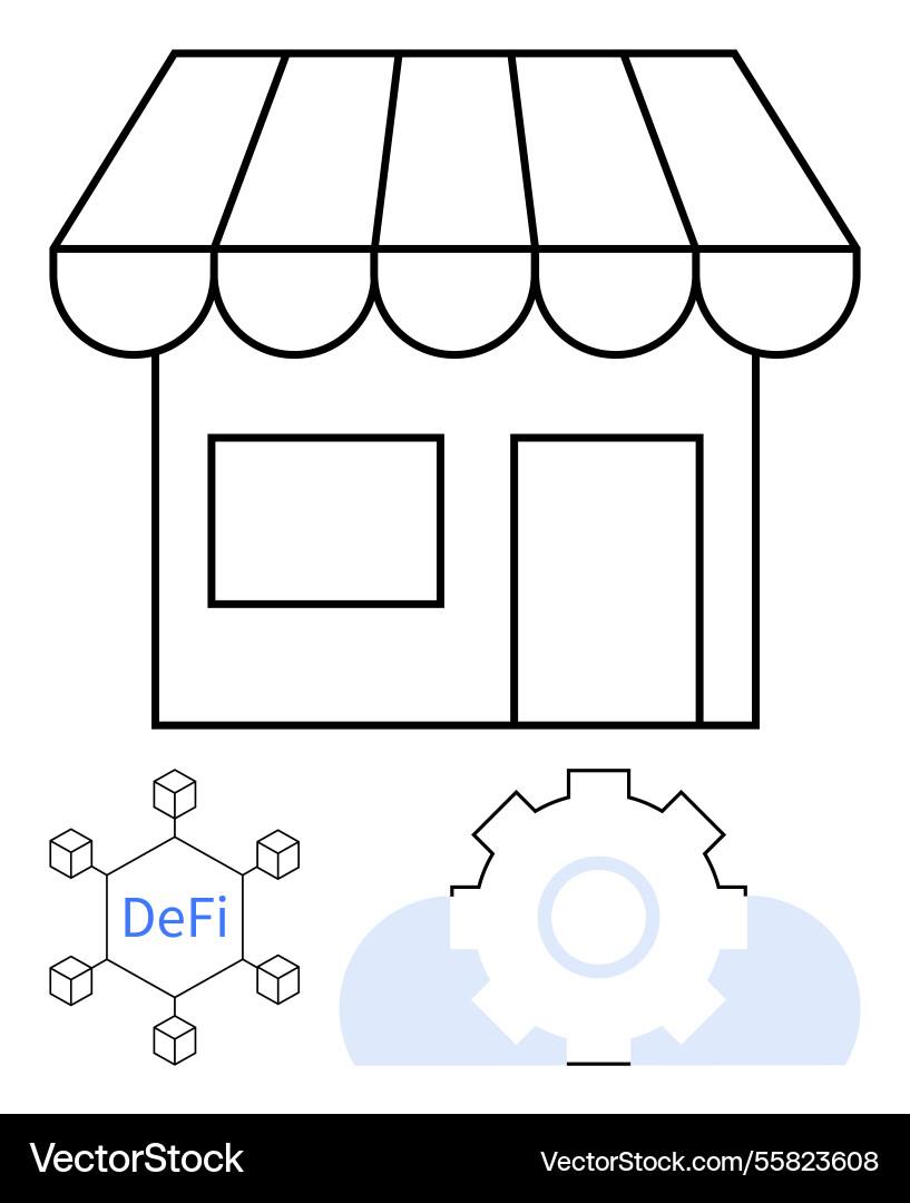 Small shopfront with blockchain and gear Small shopfront with blockchain and gear vector image