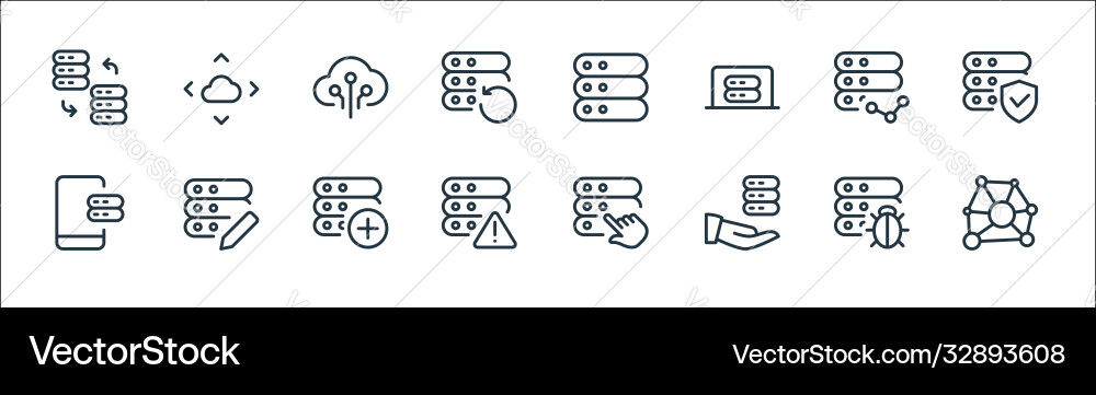 Work office server line icons linear set quality Work office server line icons linear set quality Vector Image