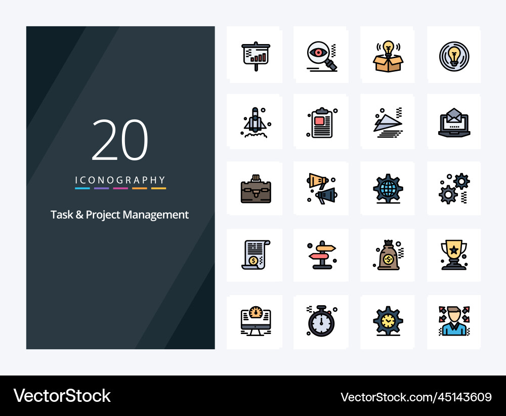20 task and project management line filled icon vector image