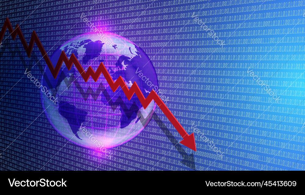 3d graph with a red arrow falling down earth Vector Image
