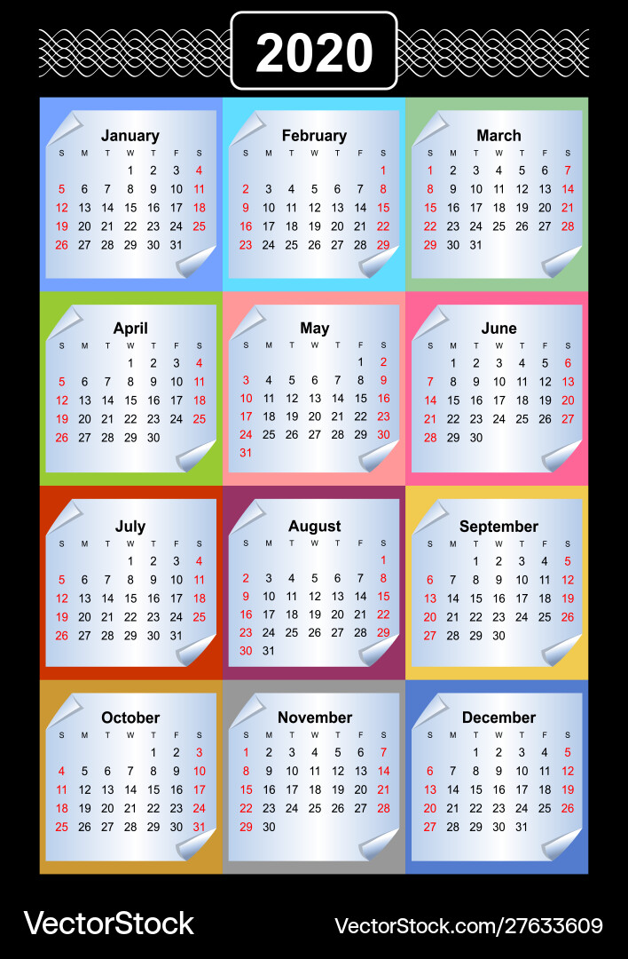 Calendar 2020 calendarium on memory blocks vector image