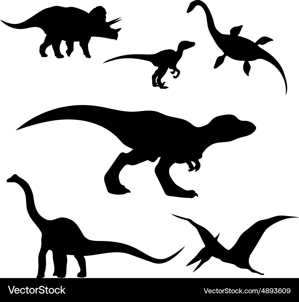Dinosaurs set of silhouettes triceratops Vector Image