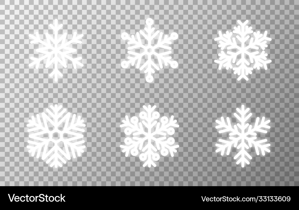 Glowing snowflakes set on transparent backdrop Glowing snowflakes set on transparent backdrop vector image