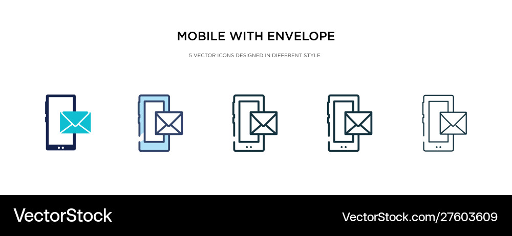 Mobile with envelope icon in different style two Vector Image