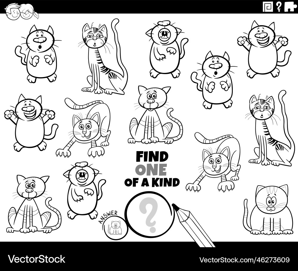 One of a kind game with cartoon cats coloring page Vector Image
