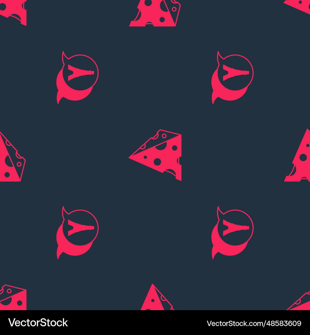 Set eiffel tower and cheese on seamless pattern Set eiffel tower and cheese on seamless pattern Vector Image