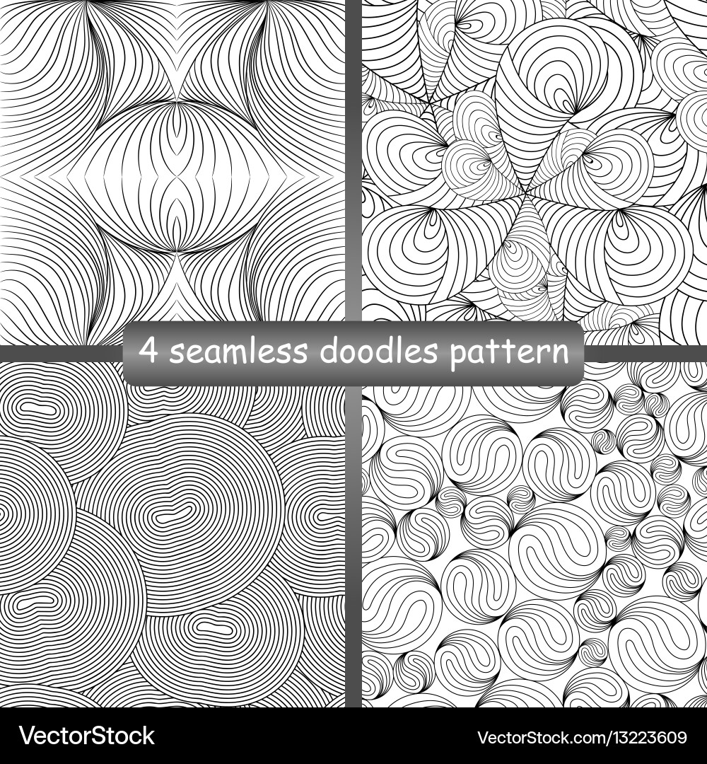 Set of 4 doodles seamless patterns and textures vector image