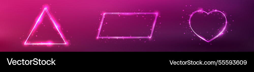 Set of three neon double frames with shining Set of three neon double frames with shining Vector Image