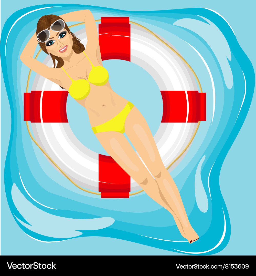 Woman floating on an inflatable circle in pool vector image