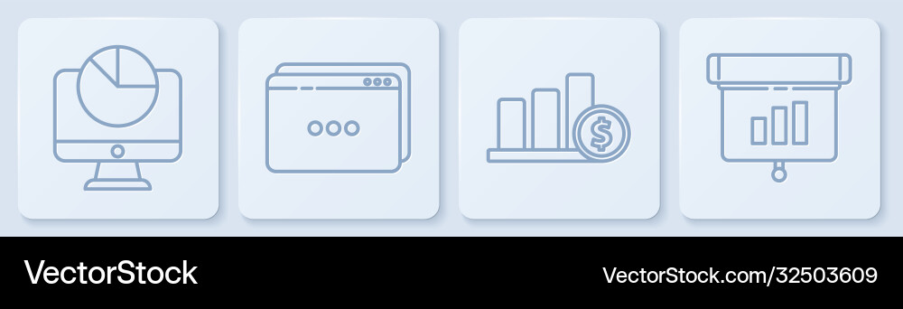 Zeilen-Computermonitor mit Diagramm-Diagramm-Pie einstellen Zeilen-Computermonitor mit Diagramm-Diagramm-Pie einstellen vektorbild