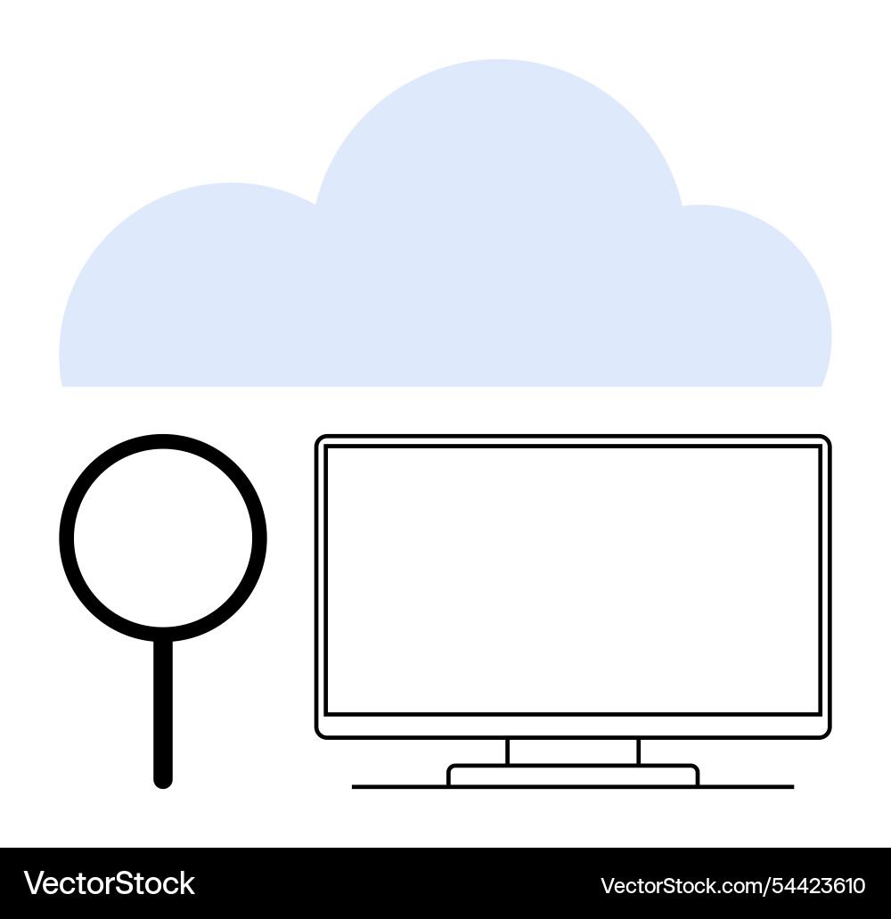 Cloud computing with magnifying glass and monitor Cloud computing with magnifying glass and monitor vector image