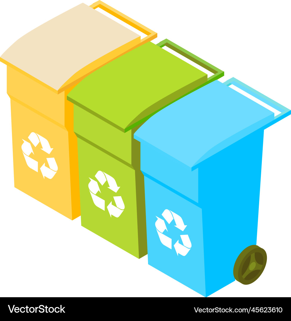 Colorful Garbage Bins - Isometric Vector Image