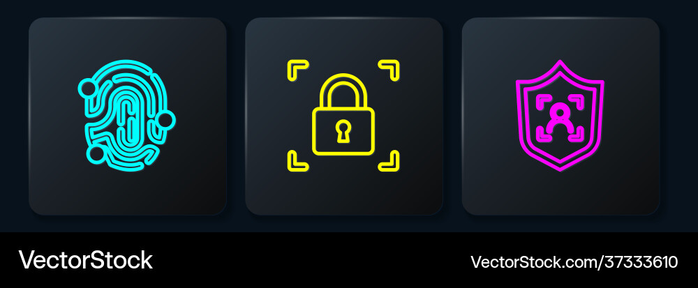 Set line fingerprint shield face recognition vector image