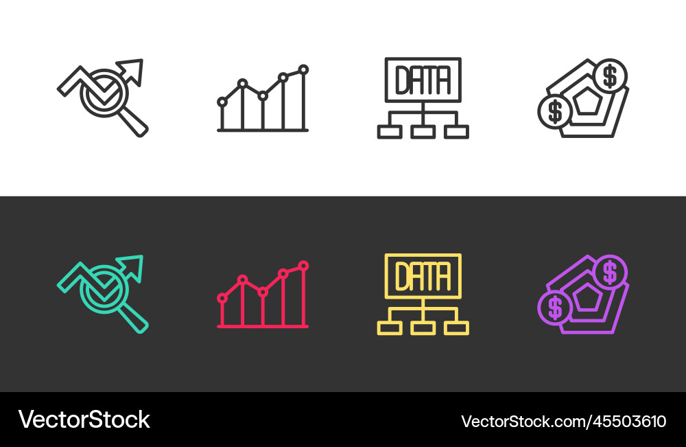 Set line search data analysis pie chart Set line search data analysis pie chart Vector Image