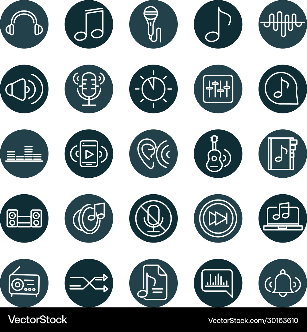 Sound audio volume music block style icons set Vector Image
