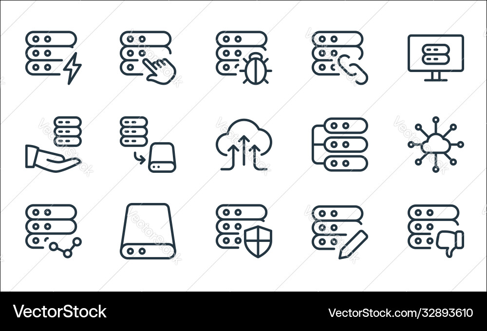 Work office server line icons linear set quality Work office server line icons linear set quality vector image