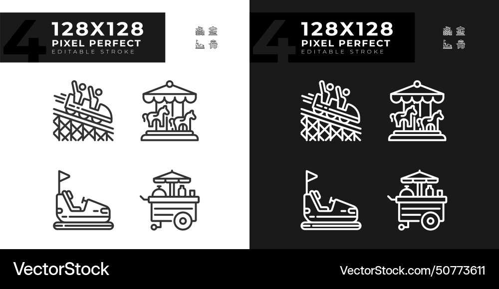 Amusement Ride Pixel Icons Vektorbild