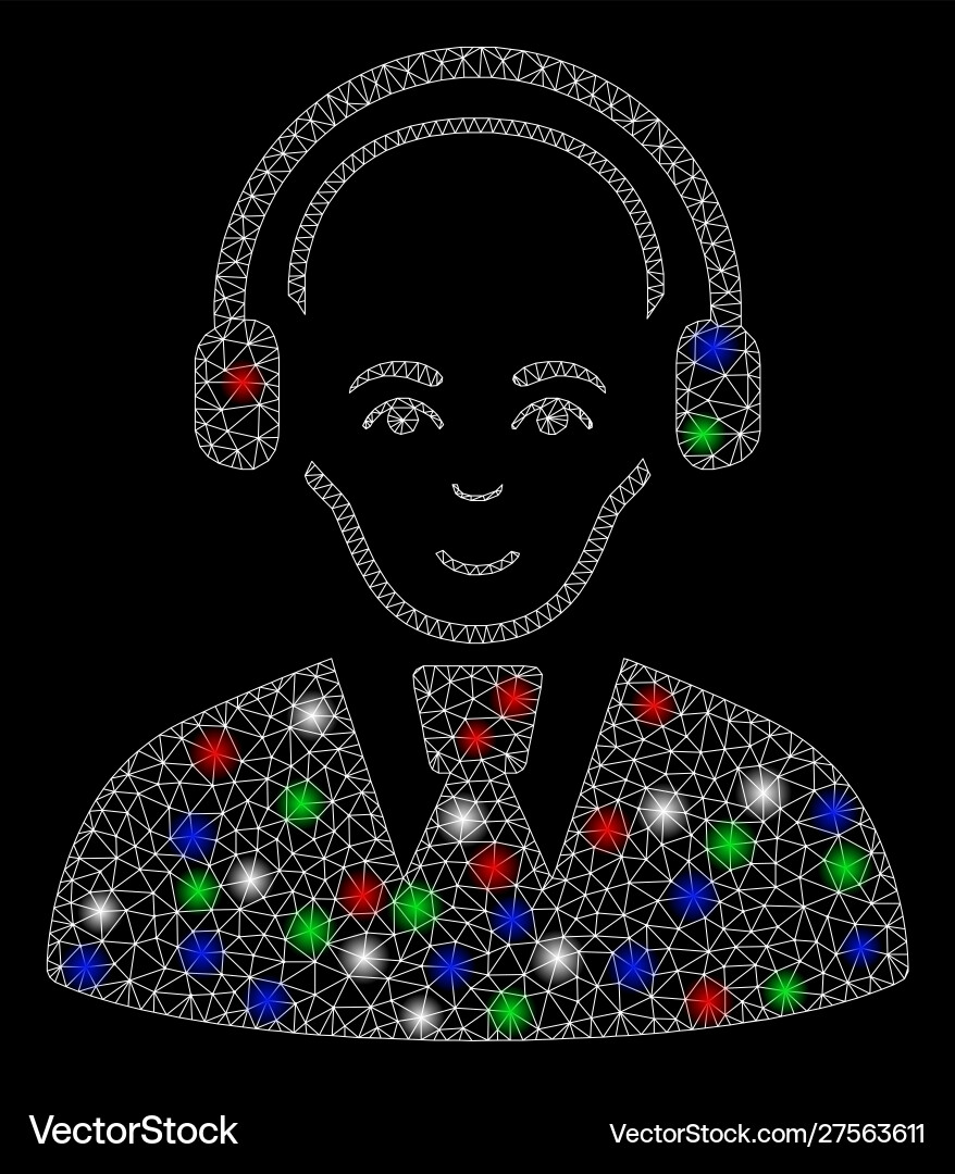 Bright mesh network call center worker with flash vector image