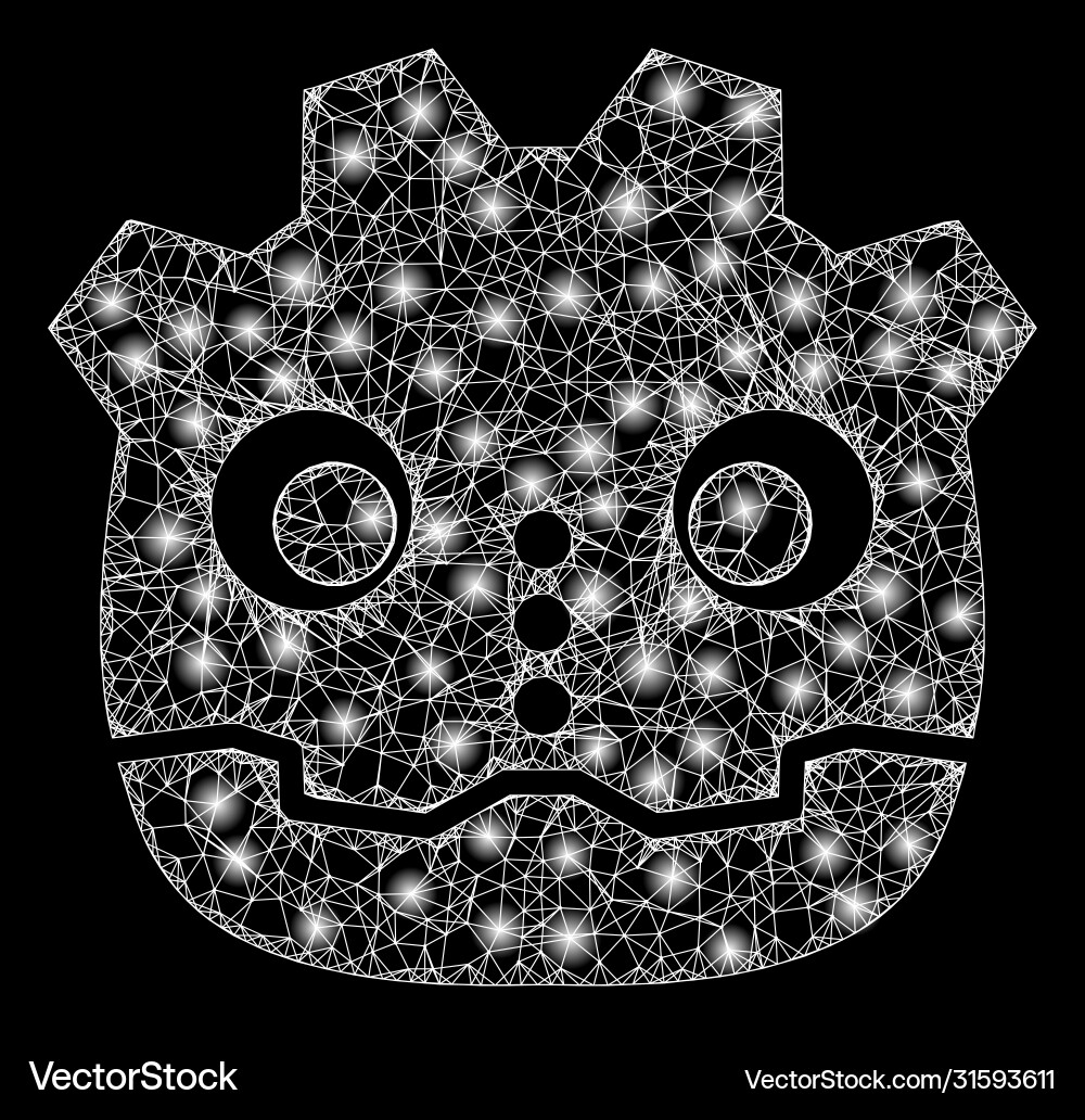 Bright web network robot head with light spots vector image