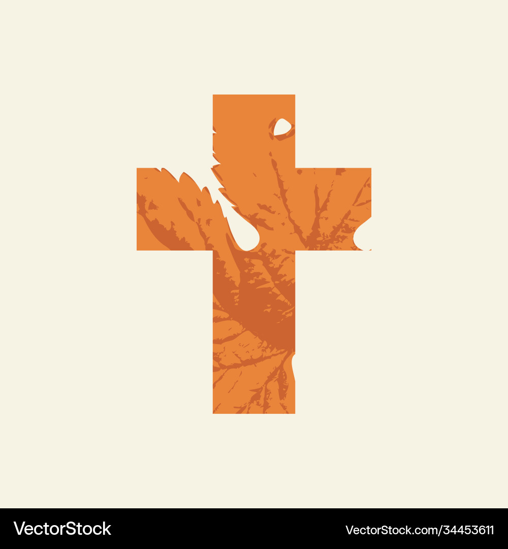 Christian cross is decorated with a grape leaf Christian cross is decorated with a grape leaf vector image