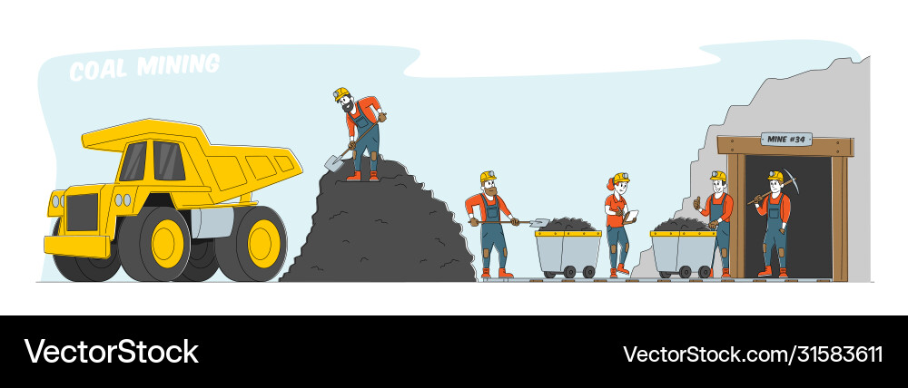 Coal mining miner characters working on quarry Coal mining miner characters working on quarry Vector Image