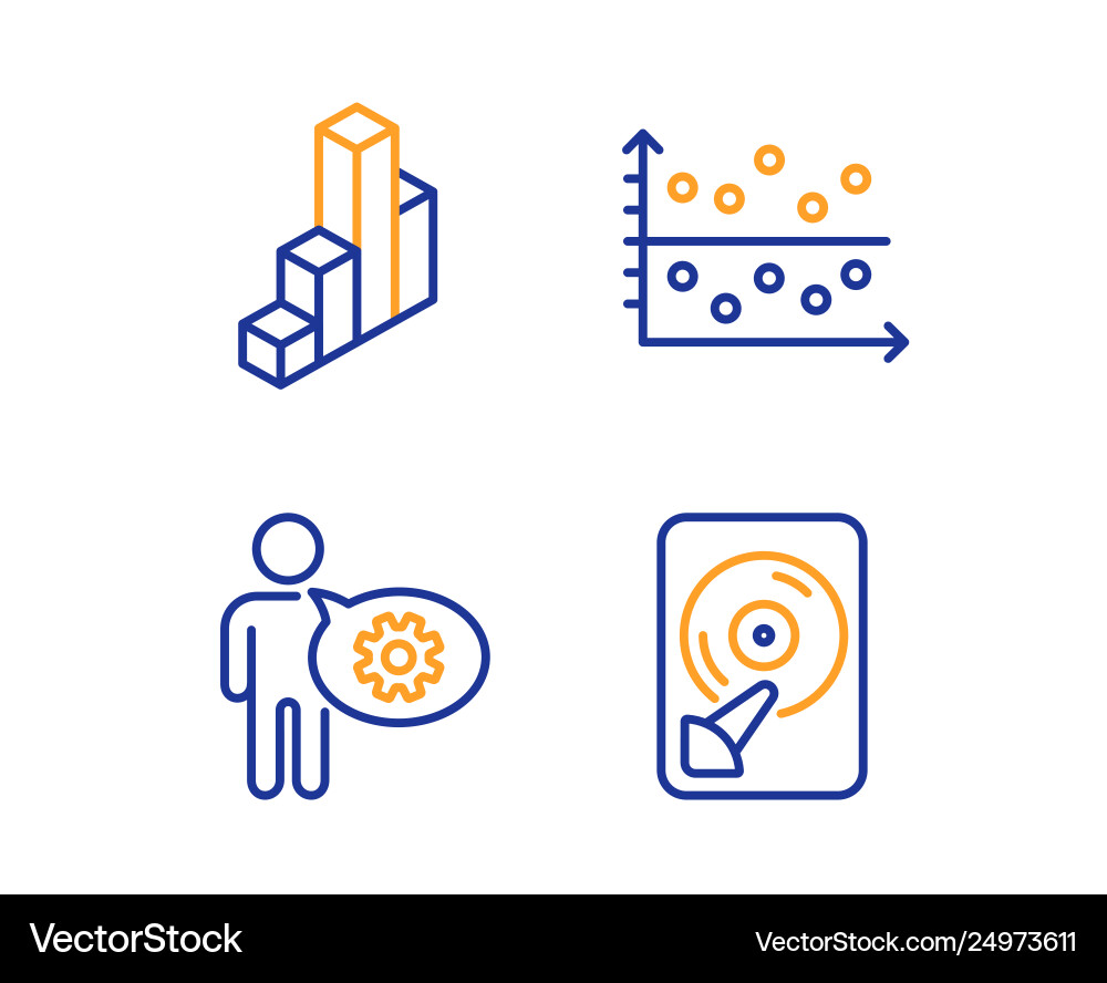 Cogwheel 3d chart and dot plot icons set hdd Cogwheel 3d chart and dot plot icons set hdd Vector Image