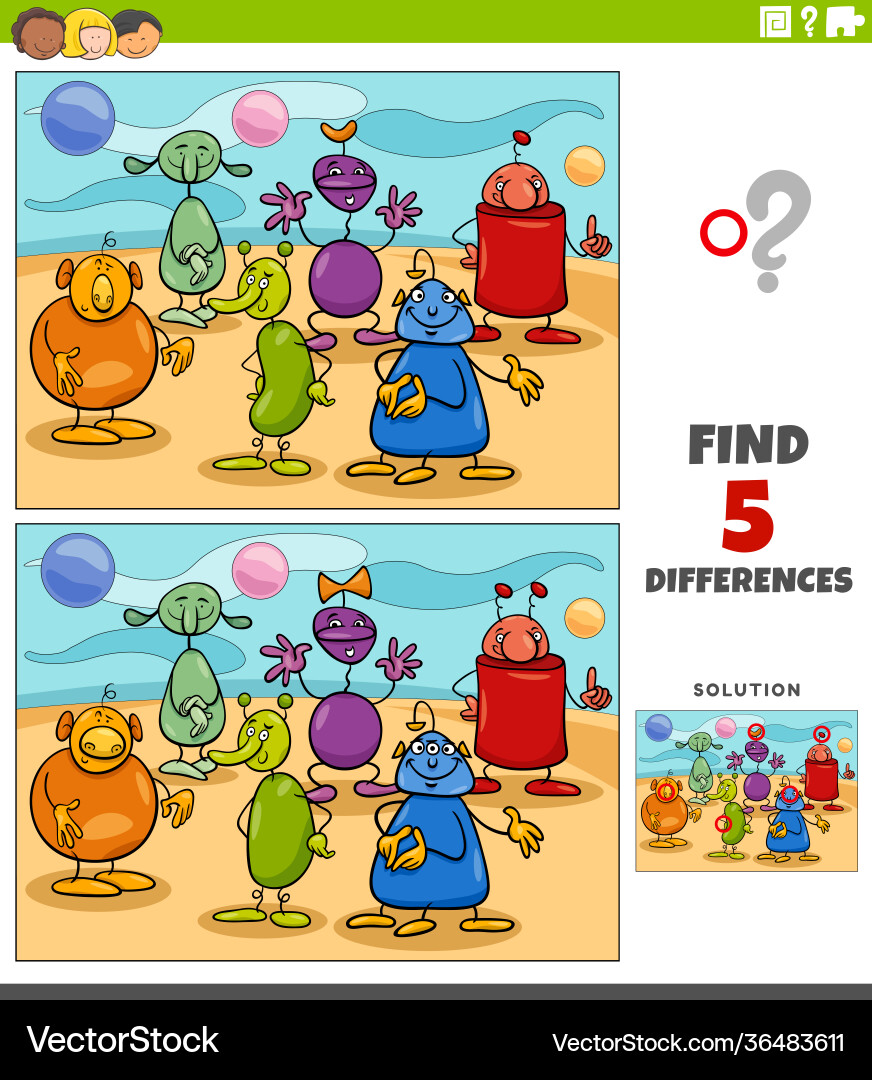 Differences educational game with aliens fantasy Differences educational game with aliens fantasy vector image