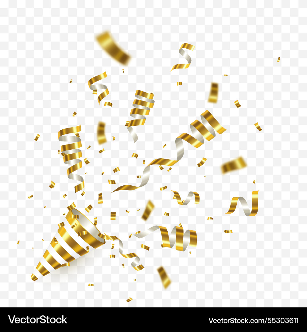 Exploding gold party popper with confetti Exploding gold party popper with confetti vector image