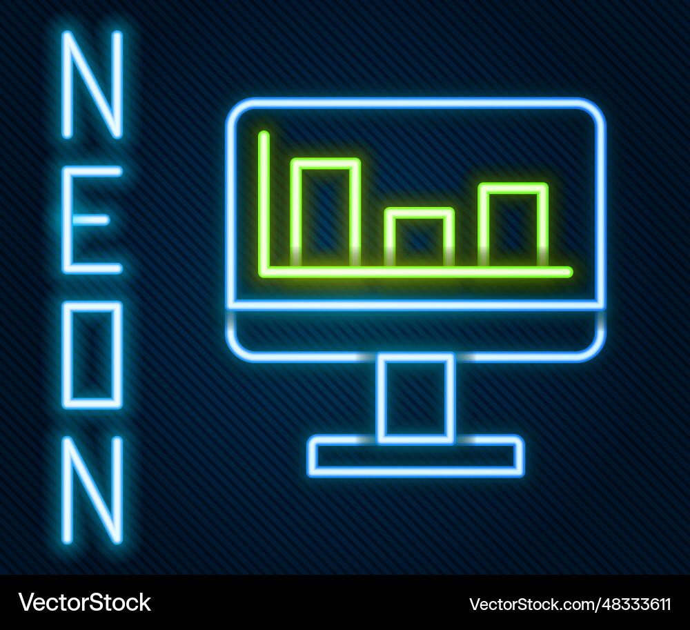 Glowing neon line computer monitor with graph Glowing neon line computer monitor with graph vector image