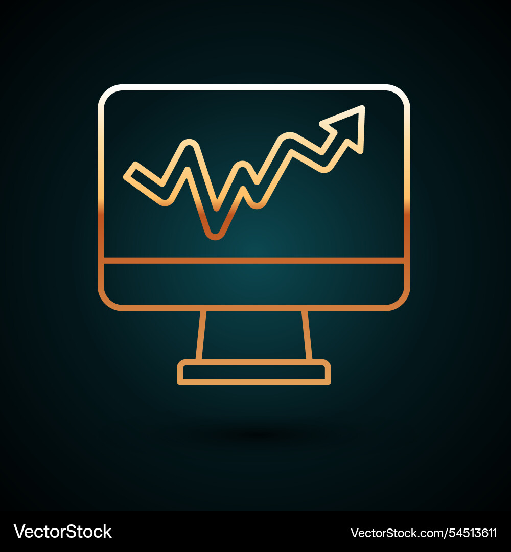 Gold line computer monitor with graph chart icon Gold line computer monitor with graph chart icon vector image
