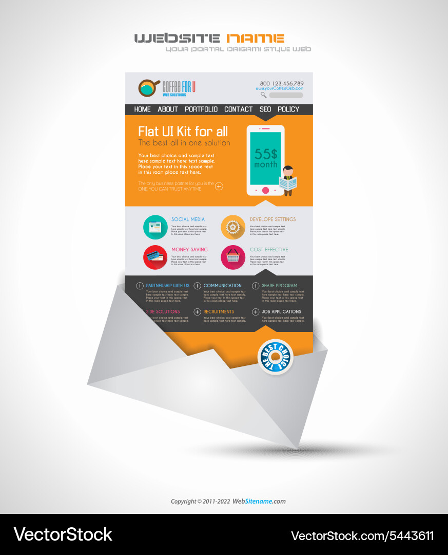 One page website flat ui design template vector image