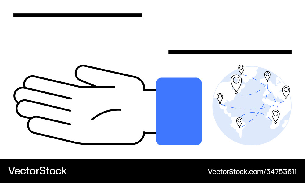 Outstretched hand with global map and location Vector Image