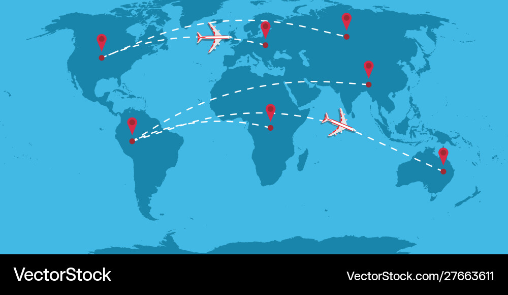 Plane dotted line path direction travel map Plane dotted line path direction travel map vector image