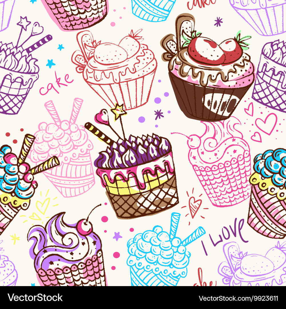 Retro Cake Pattern - Seamless Vector Image