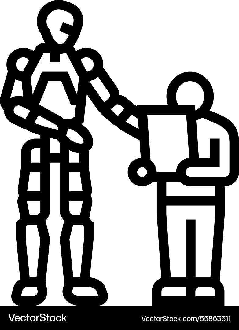 Robot child interaction social robotics line icon Robot child interaction social robotics line icon Vector Image