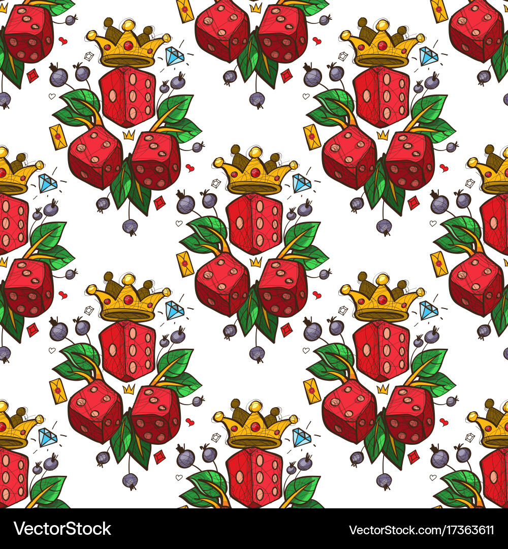 Seamless pattern with a picture of dice golden vector image