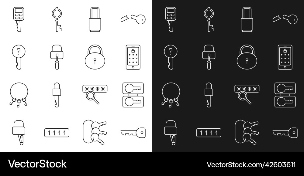 Set line key casting keys mobile and graphic Set line key casting keys mobile and graphic vector image