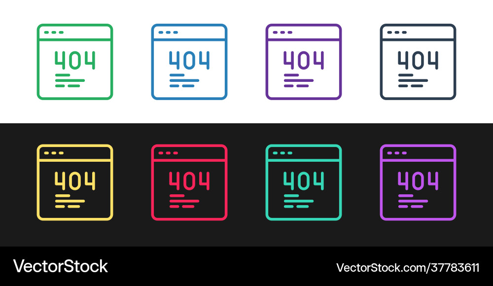 Set line page with a 404 error icon isolated Set line page with a 404 error icon isolated vector image