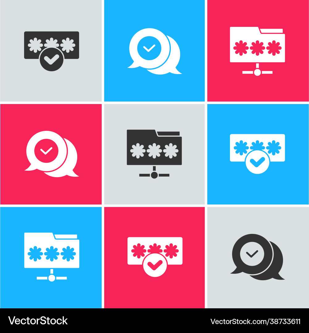 Set password protection check mark in speech Set password protection check mark in speech vector image