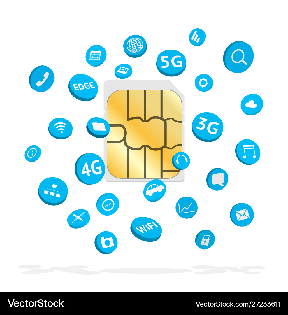 Sim card with connection apps icon floating vector image