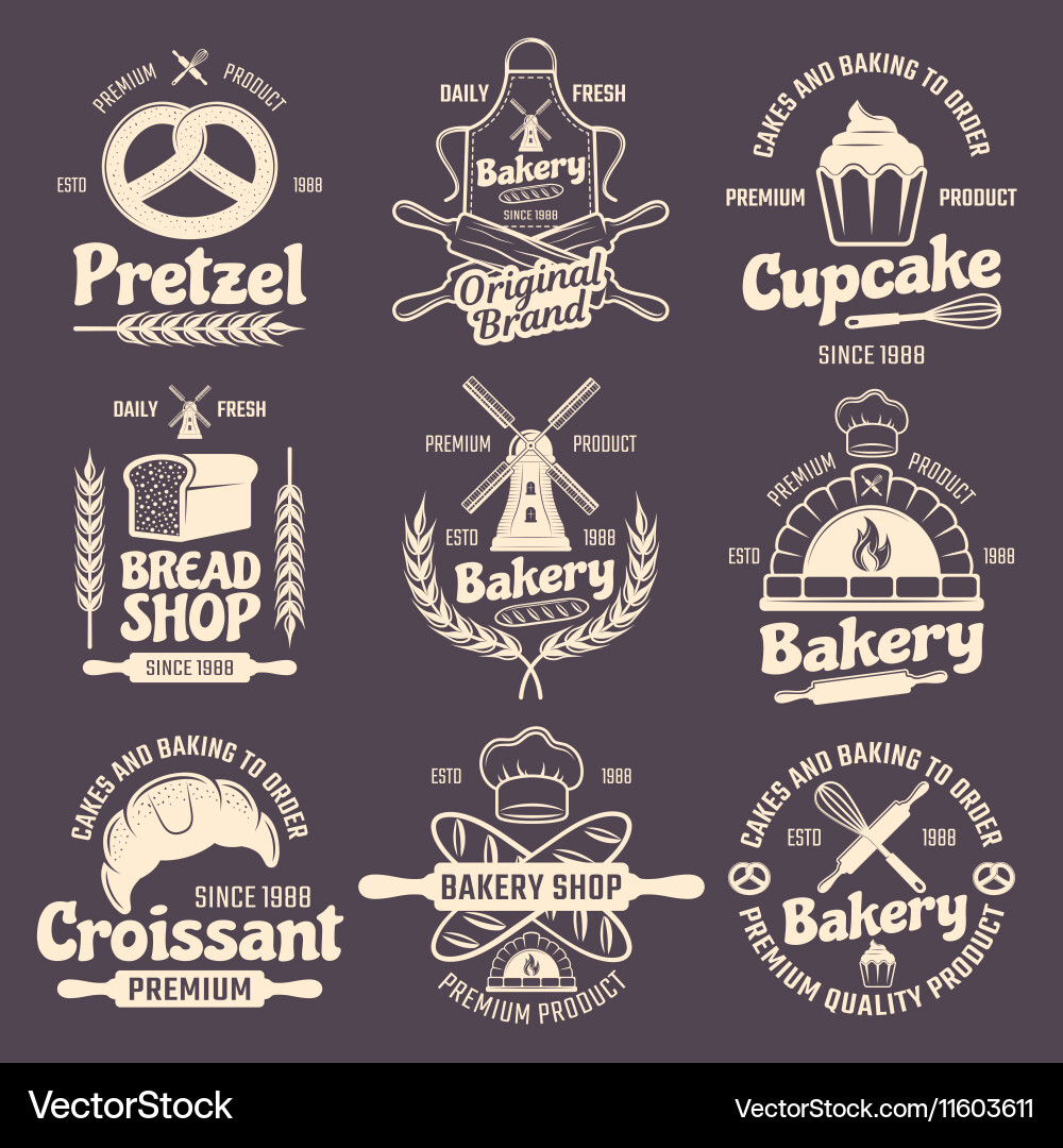 Vintage Bakery Emblems & Wheat vector image