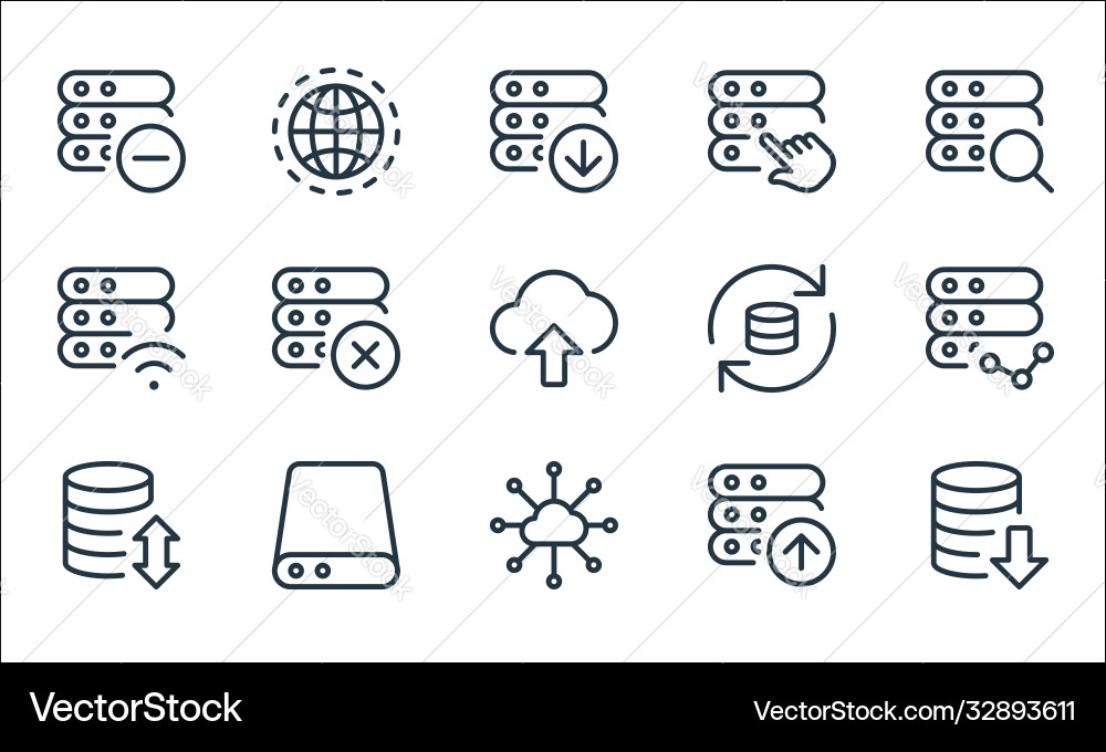 Work office server line icons linear set quality Work office server line icons linear set quality vector image