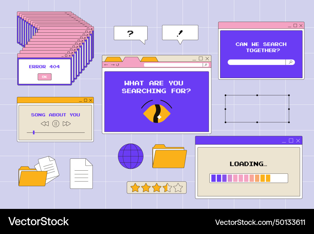 Y2k interface retro groovy psychedelic windows Vector Image