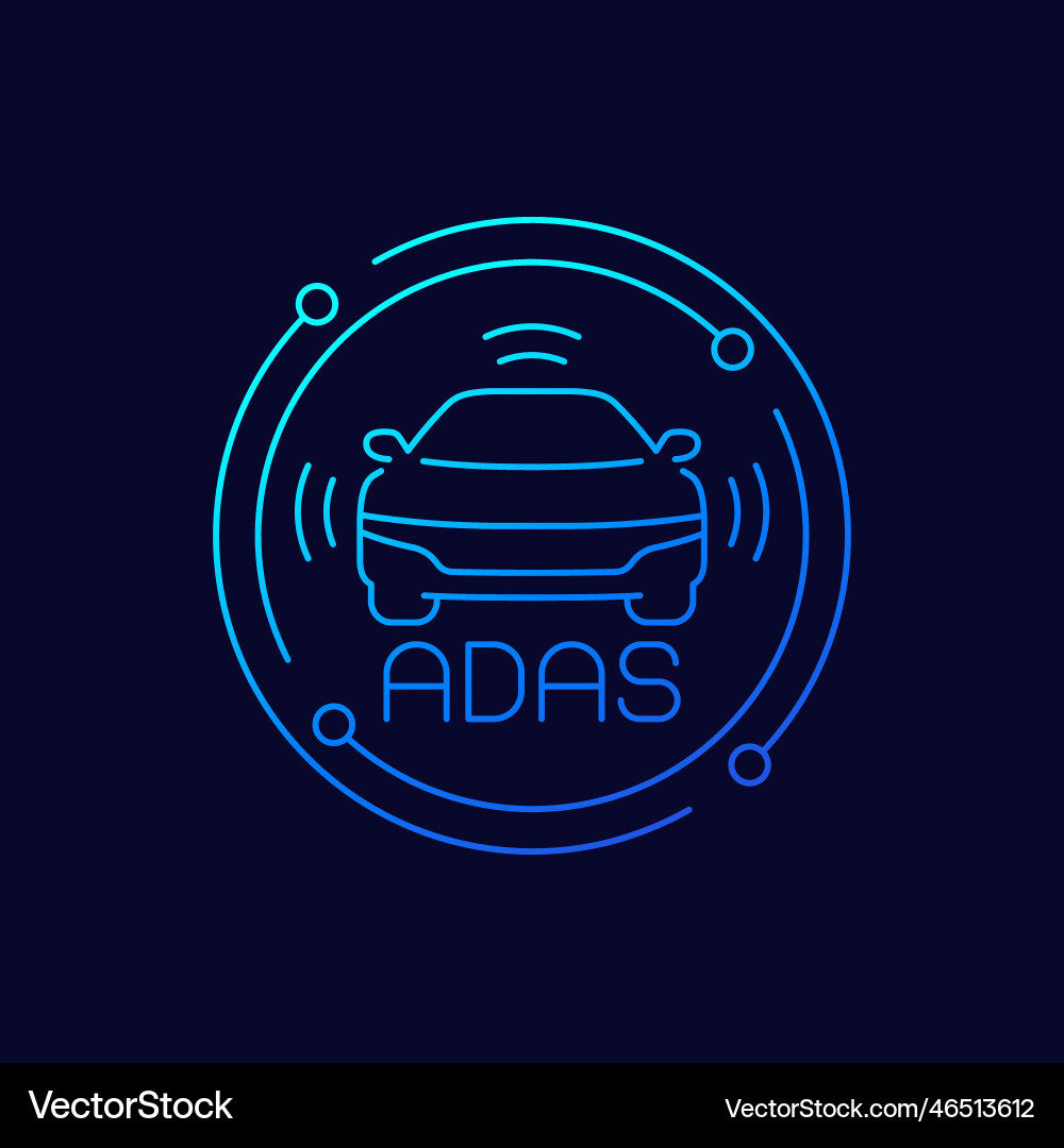 Advanced driver-assistance system icon linear vector image