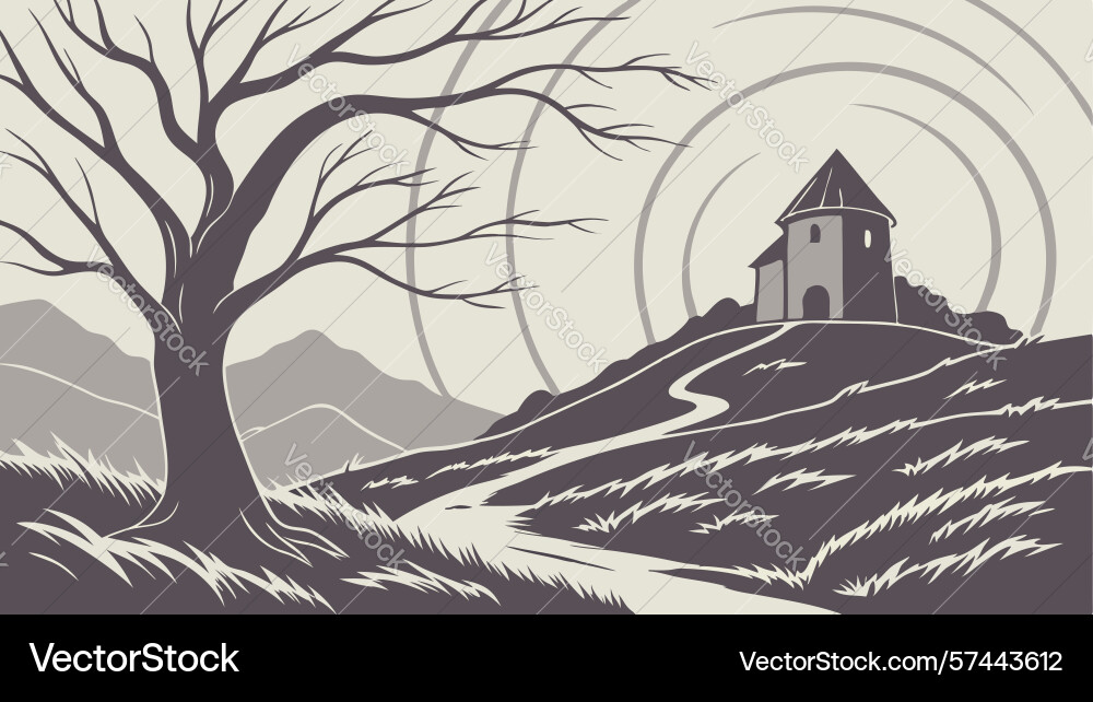 Ancient building with winding path timeless Vector Image