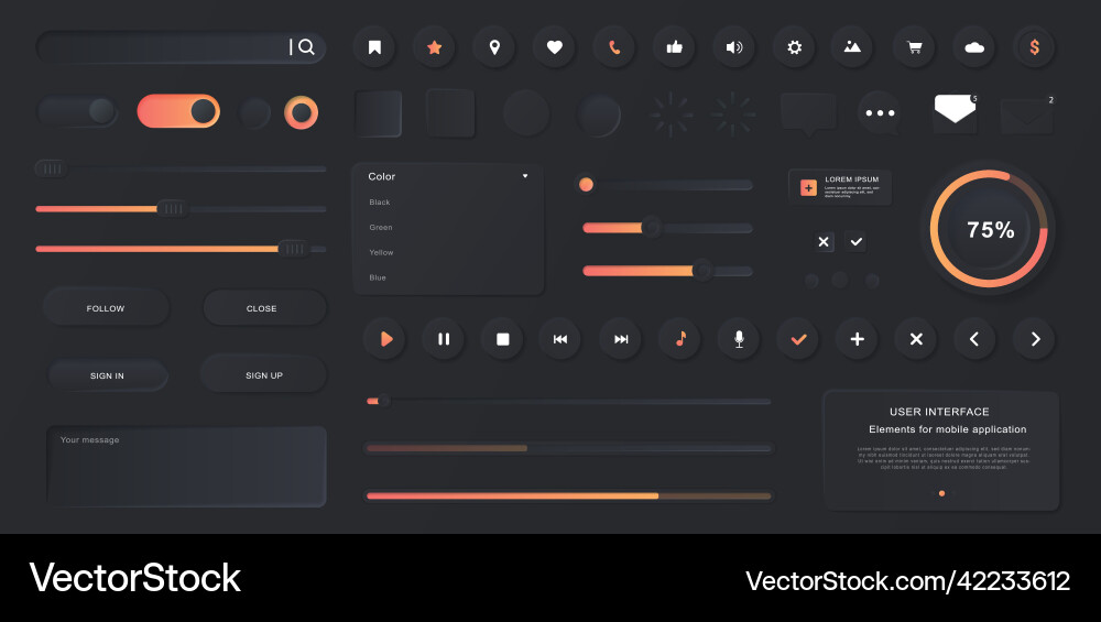 Dark User Interface Icons vector image