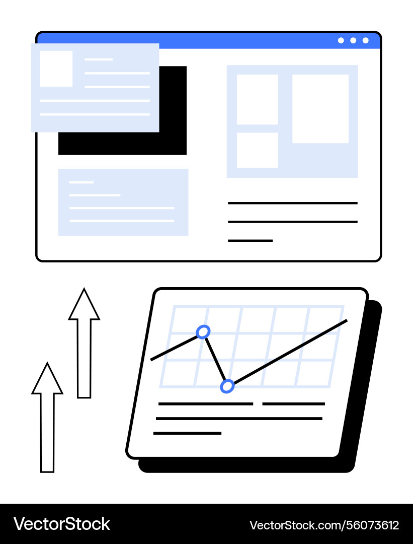 Data dashboard and graph analysis highlighting Data dashboard and graph analysis highlighting Vector Image