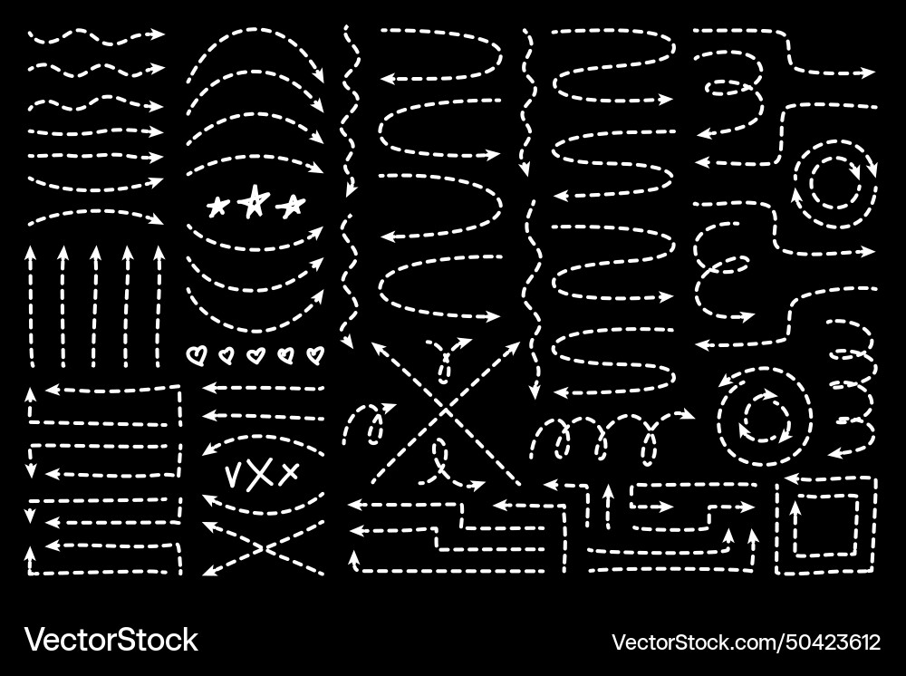 Dotted arrow line with dashes and arrowheads Dotted arrow line with dashes and arrowheads vector image