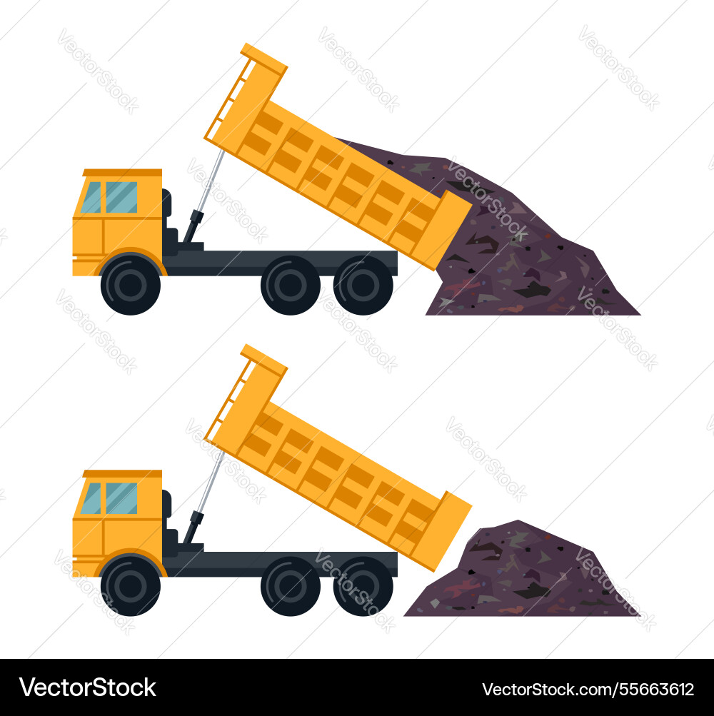 Dump trucks unloading garbage or ground Dump trucks unloading garbage or ground vector image